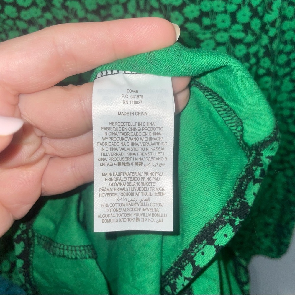 Boden Button Front Jersey Mini Floral Dress Green Bee Tulip Sprig Size 4R - Picture 8 of 10